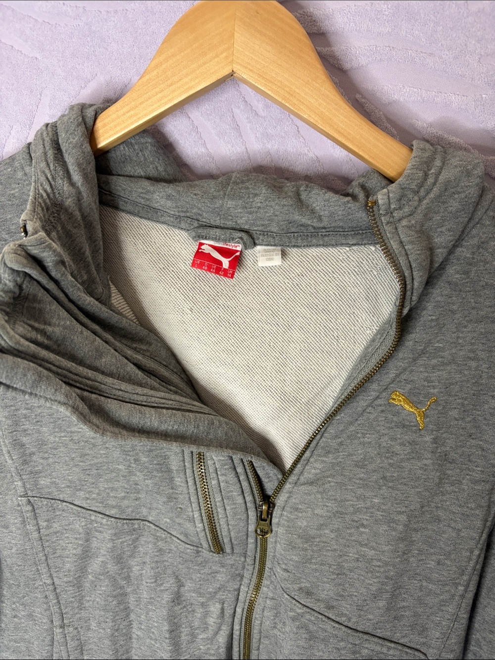 Puma Men’s Gray Zip Hoodie with Gold Puma Logo